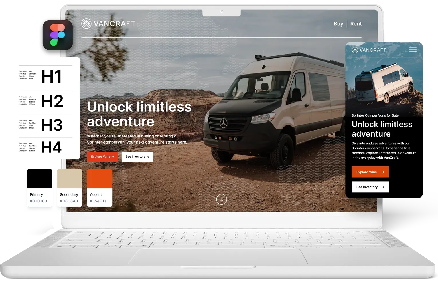 Website designs shown on a laptop and phone